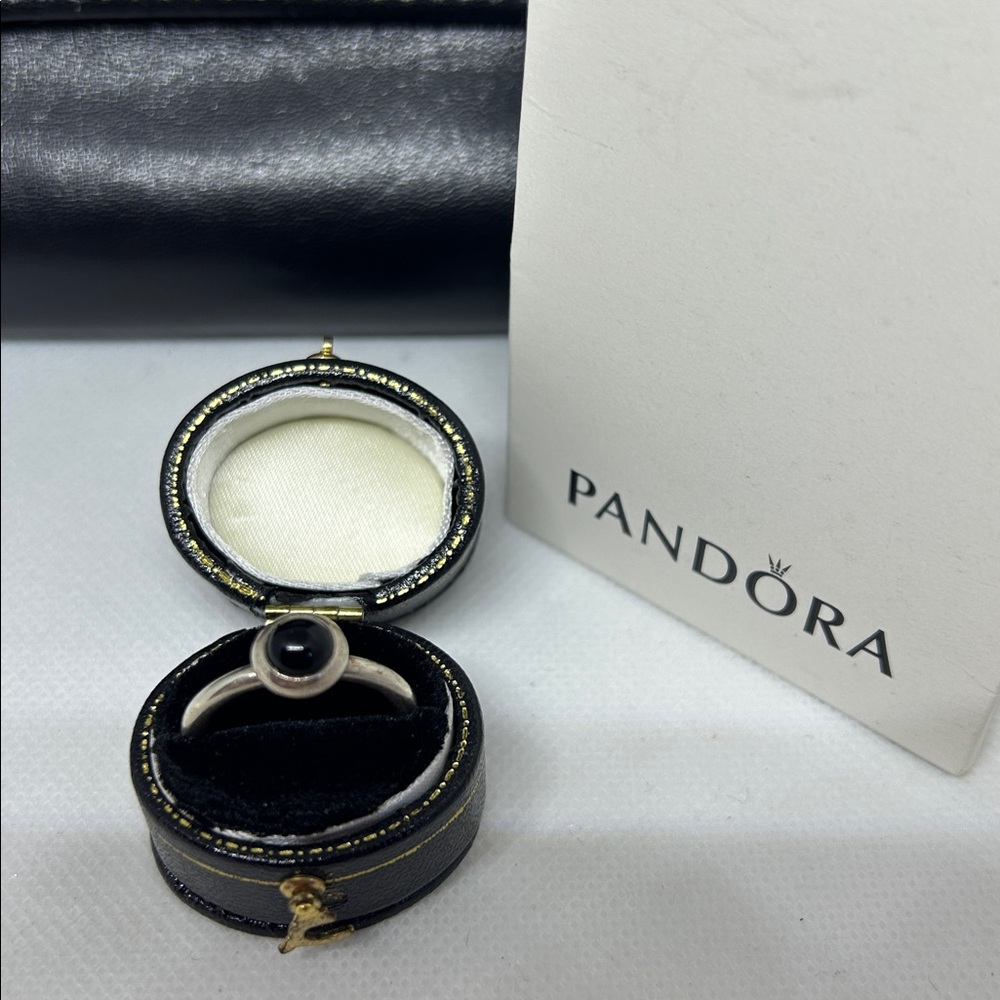Pandora Sterling Silver Smooth Stackable Ring with Cabochon Onyx